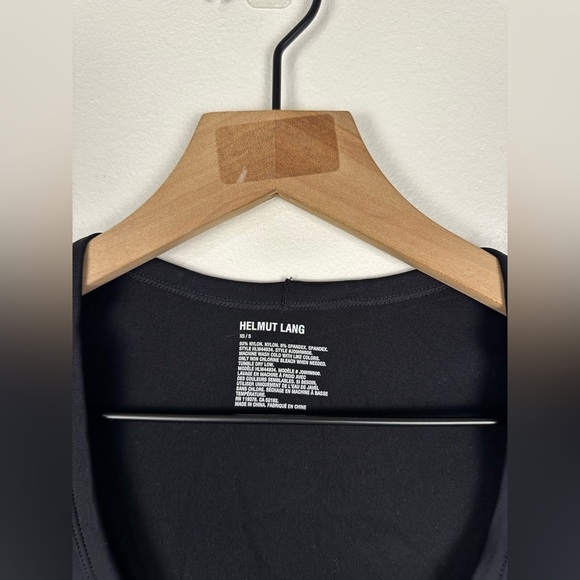 Helmut Lang Black Scoop Neck Bodycon Long Sleeves Basic Stapple Sz XS - Picture 4 of 5